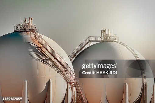 Sphere gas tanks in refiney plant