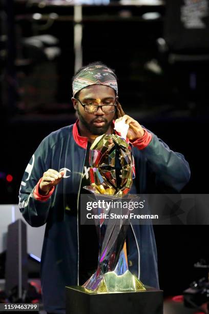 The NBA 2k Championship Trophy is cleaned during Game Three of the NBA 2K League Finals on August 3, 2019 at the NBA 2K Studio in Long Island City,...