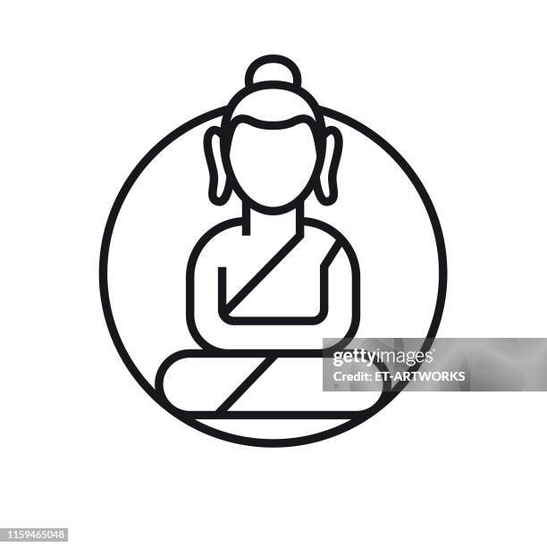vector sitting buddha - outline icon - buddha stock illustrations