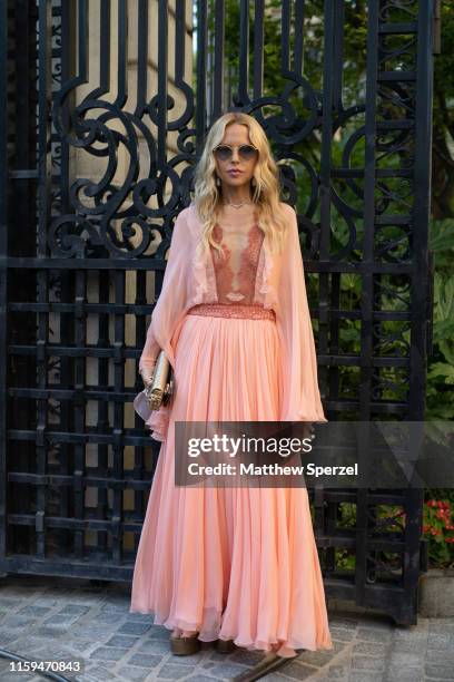 Rachel Zoe is seen on the street during Paris Fashion Week Haute Couture wearing GIAMBATTISTA VALLI dress on July 01, 2019 in Paris, France.