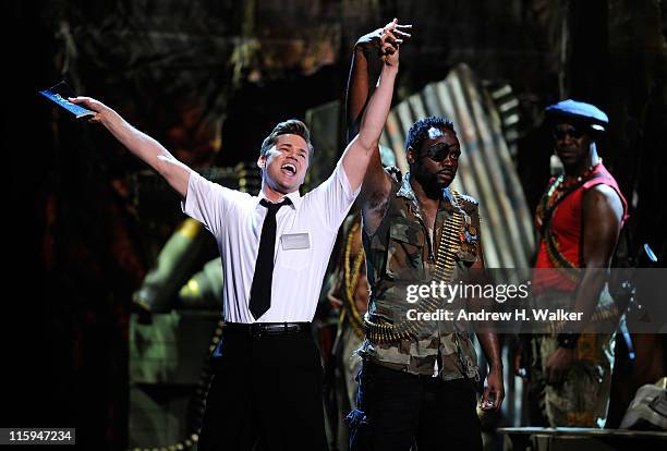 Andrew Rannells and the cast of "The Book of Mormon" performs on stage during the 65th Annual Tony Awards at the Beacon Theatre on June 12, 2011 in...