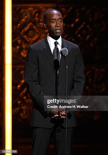 Don Cheadle speaks on stage during the 65th Annual Tony Awards at the Beacon Theatre on June 12, 2011 in New York City.