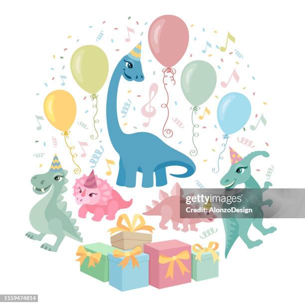 dino birthday party invitation - triceratops stock illustrations