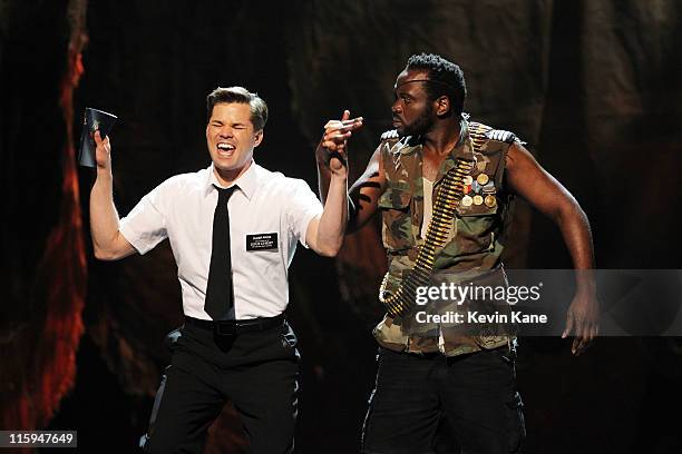 Andrew Rannells and the cast of 'The Book of Mormon' performs on stage on stage during the 65th Annual Tony Awards at the Beacon Theatre on June 12,...