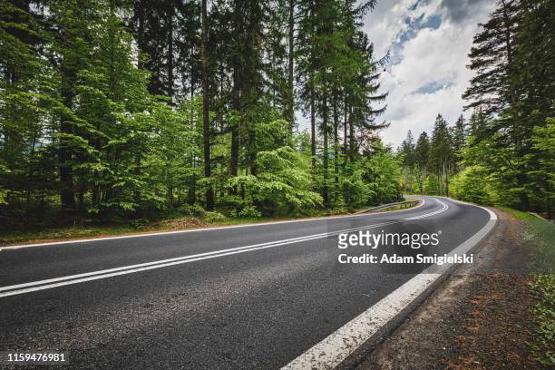 panoramic mountain road (hdri) - country road stock pictures, royalty-free photos & images
