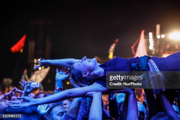 Crowds dance during Skunk Anansie concert on a main stage of the 25th PolnRock music festival in Kostrzyn at Odra, Poland on August 3, 2019. Over 750...