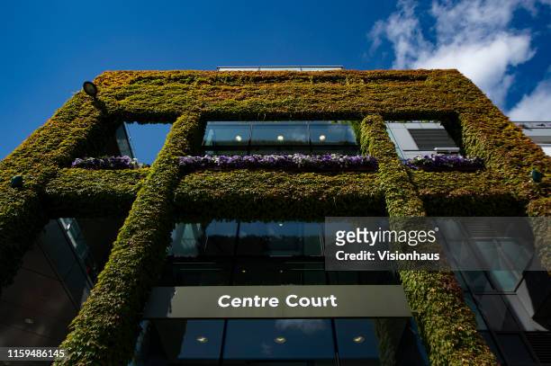 The outside of Centre Court before play starts on Day One of The Championships - Wimbledon 2019 at All England Lawn Tennis and Croquet Club on July...