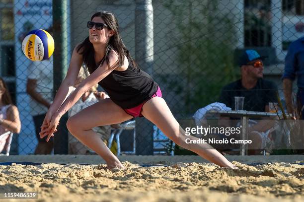 Chiara Appendino, mayor of Turin, in action during a beach volleyball match of European Masters Games Turin 2019. The European Masters Games is a...