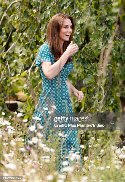 Catherine, Duchess of Cambridge visits the RHS Hampton Court Palace Garden Festival to view the RHS 'Back to Nature Garden' which she co-designed at...