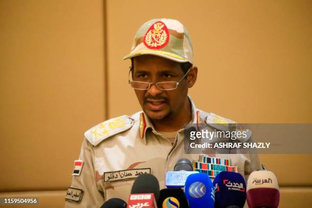 General Mohamed Hamdan Daglo, Sudan's deputy head of the Transitional Military Council, speaks after signing the constitutional declaration with...