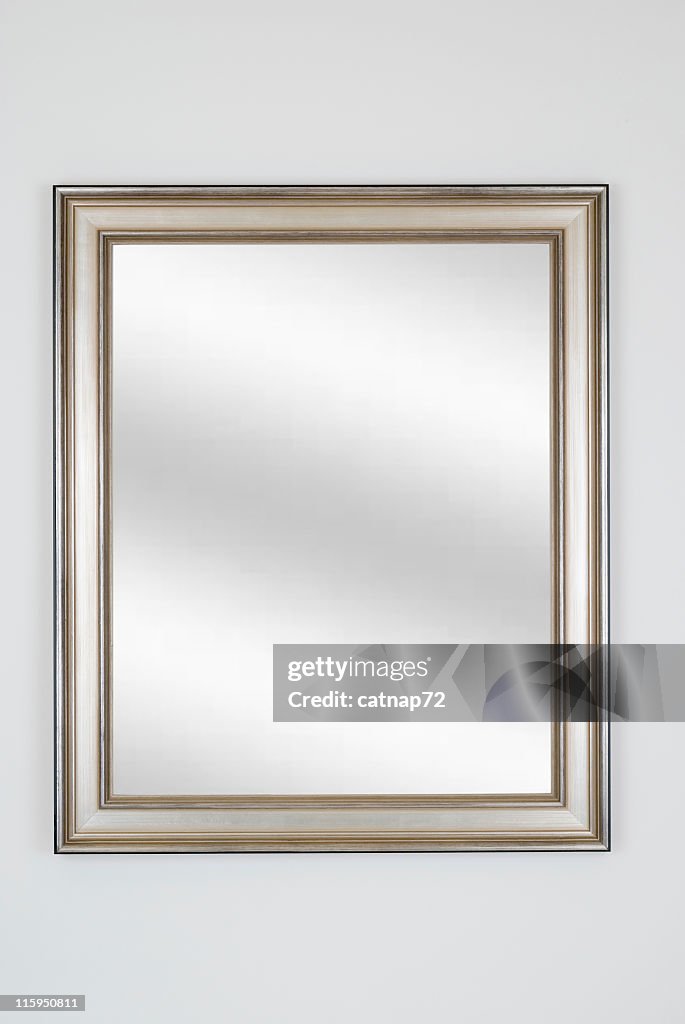 Silver Picture Frame with Mirror, White Isolated