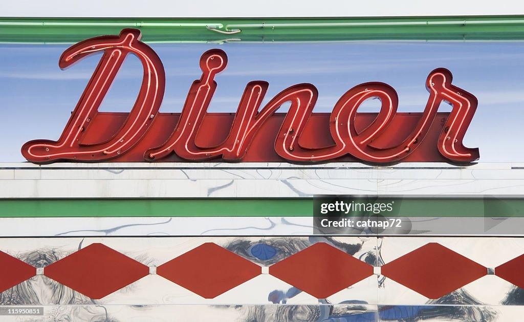 Diner Neon Sign in Red, Roadside Americana 1950's Retro Style