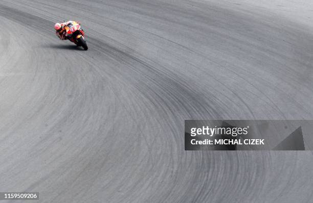 Repsol Honda Team's Spanish rider Marc Marquez competes during the Moto GP Czech Grand Prix in Brno on August 4, 2019.