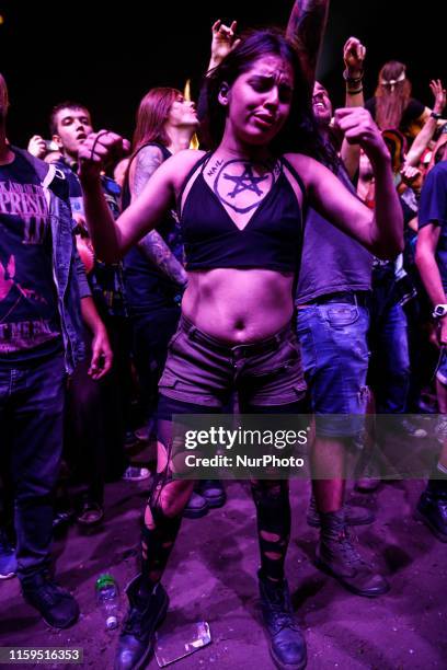 Crowds dance during Skunk Anansie concert on a main stage of the 25th PolnRock music festival in Kostrzyn at Odra, Poland on August 3, 2019. Over 750...