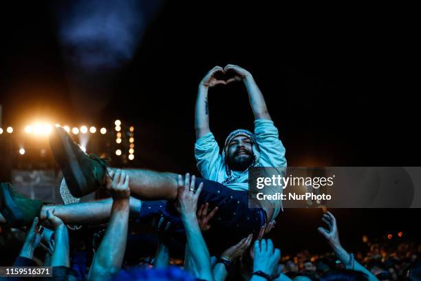 Crowds dance during Skunk Anansie concert on a main stage of the 25th PolnRock music festival in Kostrzyn at Odra, Poland on August 3, 2019. Over 750...