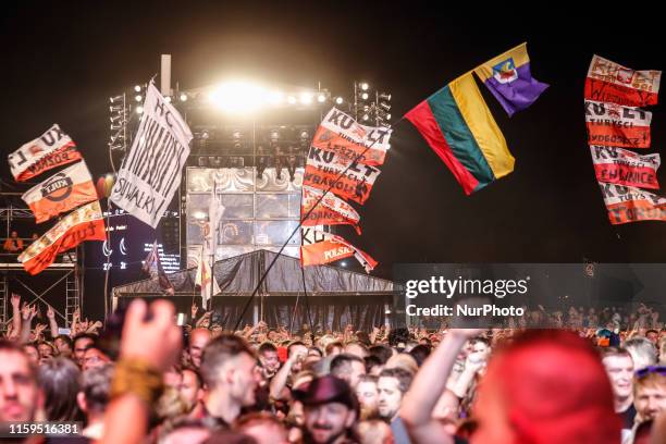 Crowds dance during Skunk Anansie concert on a main stage of the 25th PolnRock music festival in Kostrzyn at Odra, Poland on August 3, 2019. Over 750...