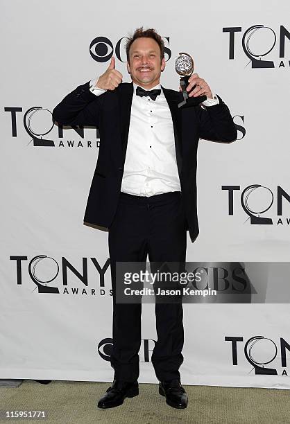 Winner of Best Performance by an Actor in a Leading Role in a Musical Norbert Leo Butz attends the press room during the 65th Annual Tony Awards at...