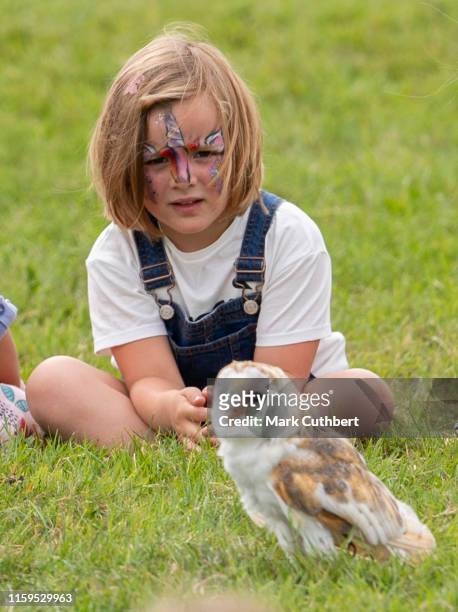 Mia Tindall during a Faclonry display at the 2019 Festival of British Eventing at Gatcombe Park on August 4, 2019 in Stroud, England.