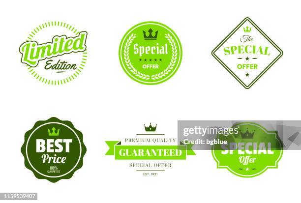 set of "special offer" green badges and labels - design elements - limited edition stock illustrations