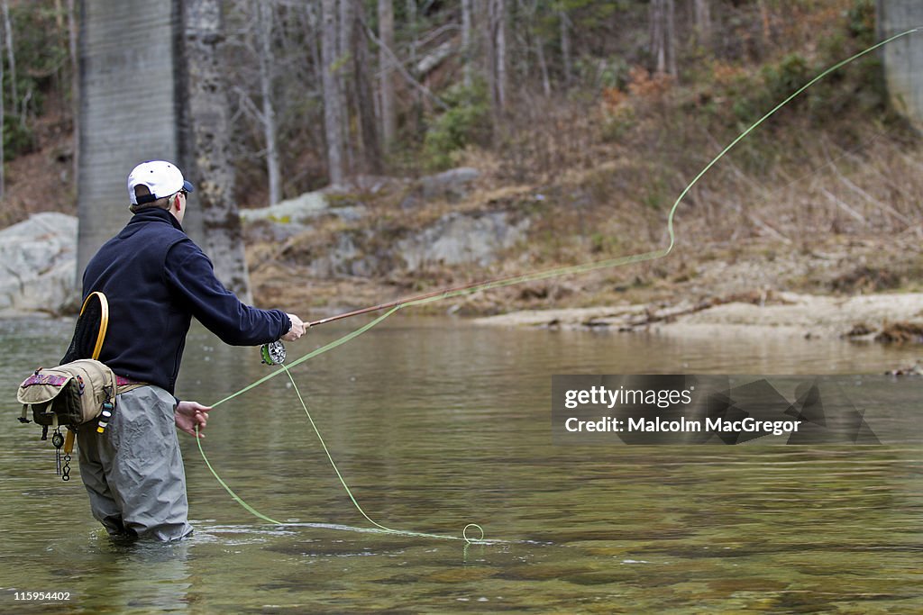 Man fly fishing in river