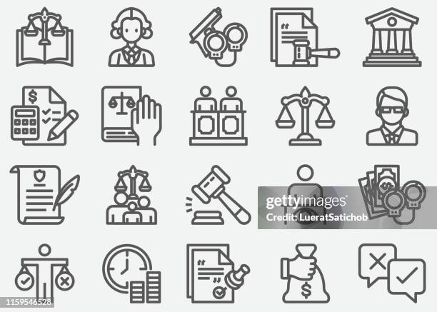 illustrazioni stock, clip art, cartoni animati e icone di tendenza di icone della linea dei servizi legali e notarilo - rappresentare