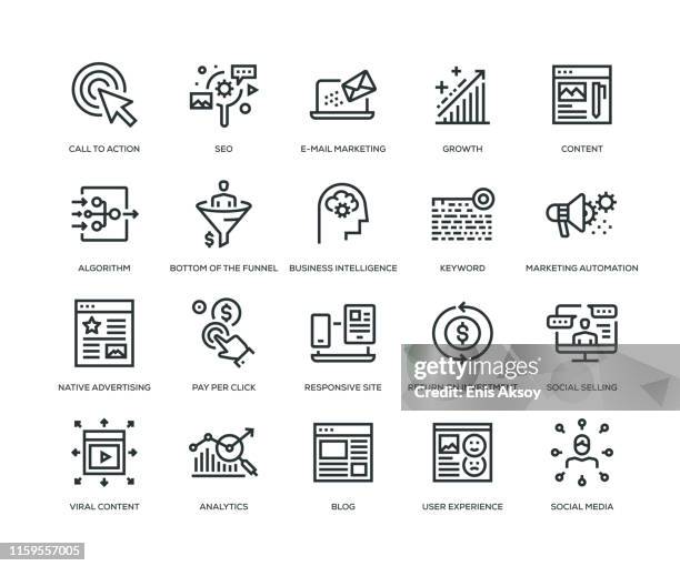 stockillustraties, clipart, cartoons en iconen met inkomende marketing icons-line series - doelgroep