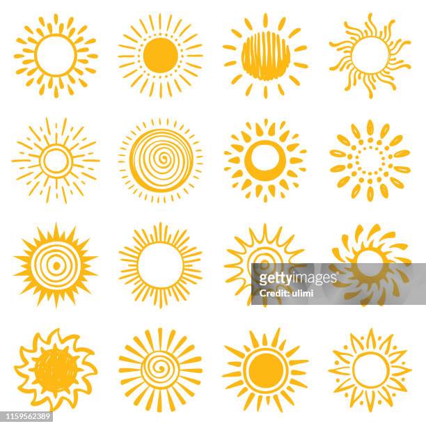 set of hand drawn sun icons - sun stock illustrations