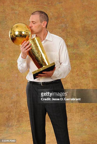 Rick Carlisle of the Dallas Mavericks poses for a portrait after defeating the Miami Heat during Game Six of the 2011 NBA Finals on June 12, 2011 at...