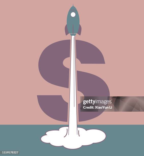 rocket launch from dollar sign - dollars flying stock illustrations