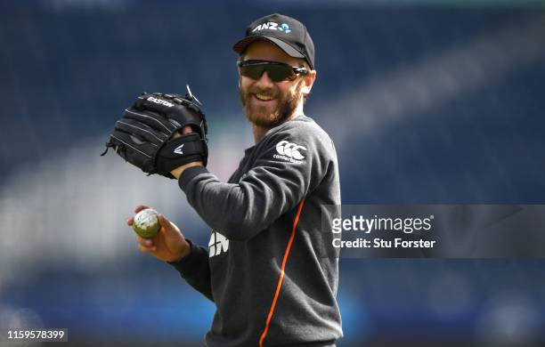 New Zealand captain Kane Williamson in action during New Zealand Nets Session at Emirates Riverside on July 02, 2019 in Chester-le-Street, England.