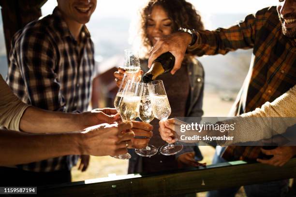 champagne voor iedereen! - sparkling wine stockfoto's en -beelden