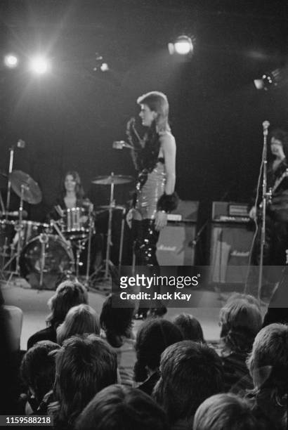 British singer David Bowie at a live recording of 'The 1980 Floor Show' for the NBC 'Midnight Special' TV show, at the Marquee Club in London, before...