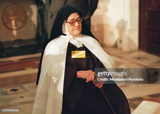 Sister Lucia dos Santos at the Basilica of Our Lady of the Rosary after the beatification of the cousins Francisco and Jacinta Marto. Fatima,...