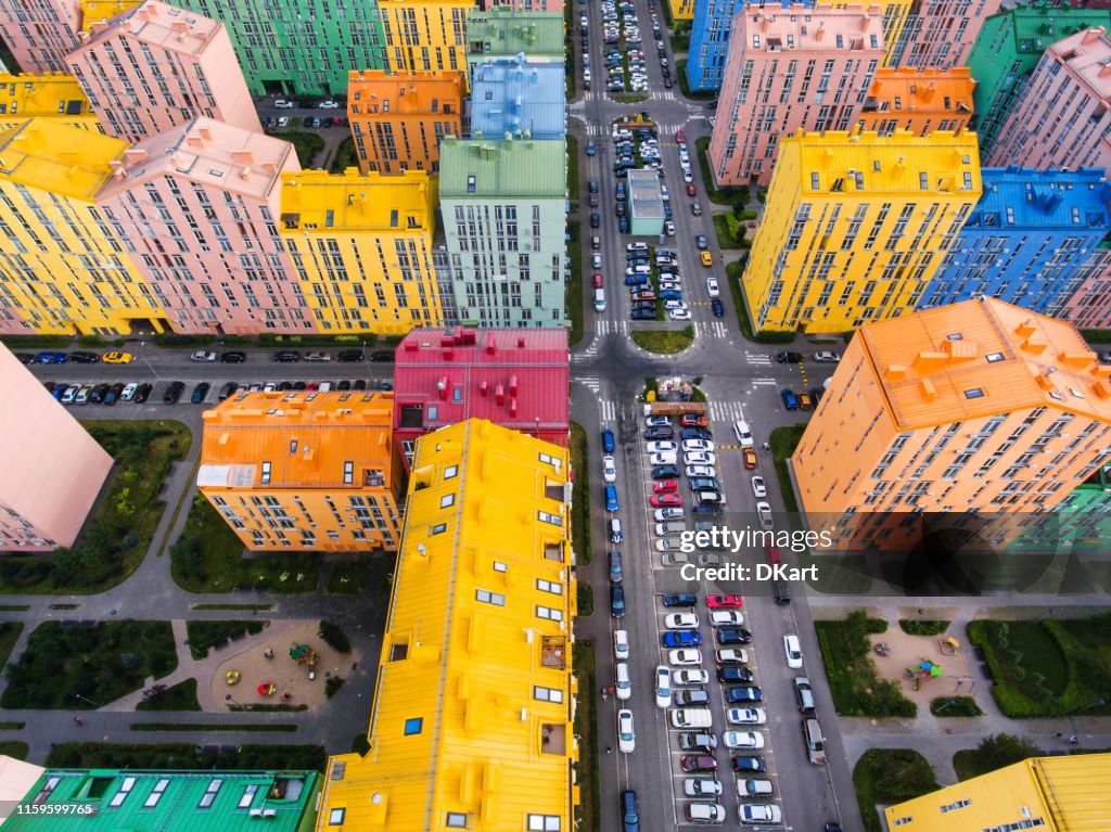 Rainbow houses aerial view