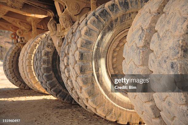 big wheel of heacy duty dump trucks - dumper truck stock pictures, royalty-free photos & images