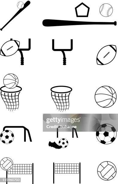 team sports black and white royalty free vector icon set - volleyball net vector stock illustrations