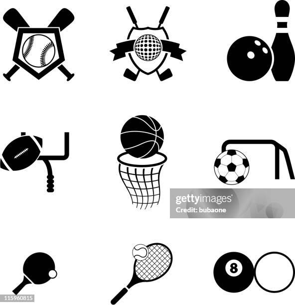 sports black and white royalty free vector icon set - tennis net white background stock illustrations