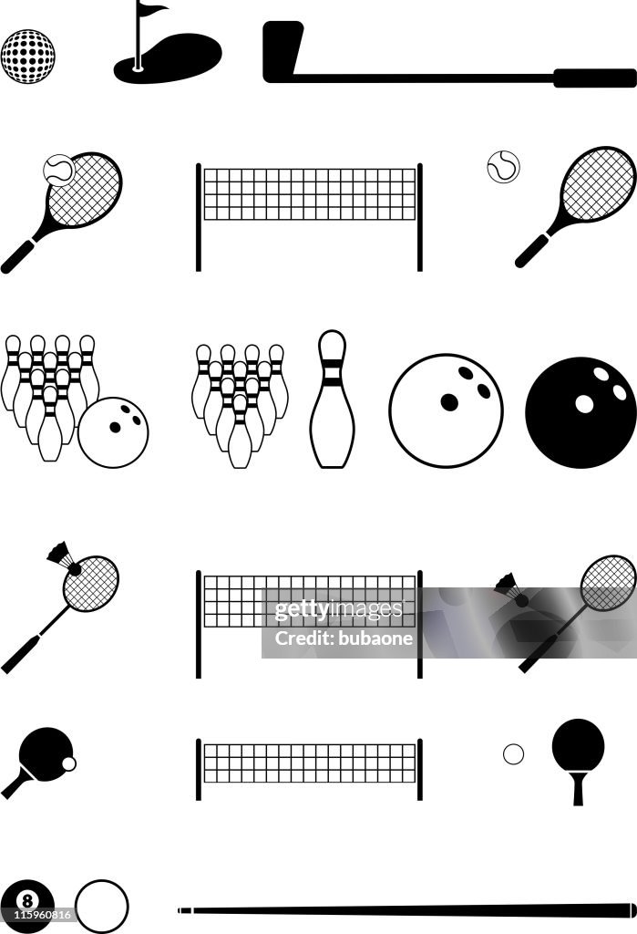 Sports black and white royalty free vector icon set
