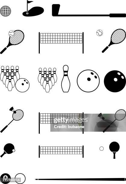 sports black and white royalty free vector icon set - tennis net white background stock illustrations