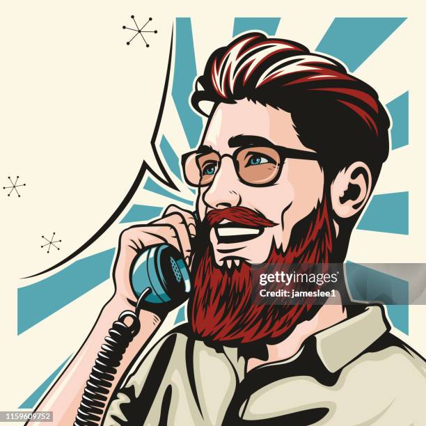 hipster on the phone - beard stock illustrations