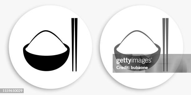 bowl of rice black and white round icon - black rice stock illustrations