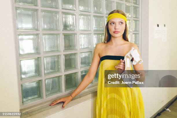 Cheyenne Savannah Ochsenknecht poses backstage ahead of the Maisonnoee show during the Berlin Fashion Week Spring/Summer 2020 at ewerk on July 02,...