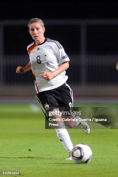 Isabella Schmid of Germany in action during semifinal game between Germany and Switzerland of Women's Under 19 European Football Championship on June...