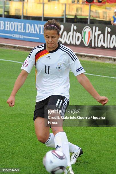 Lena Lotzen of Germany in action during semifinal game between Germany and Switzerland of Women's Under 19 European Football Championship on June 8,...