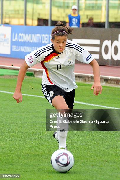 Lena Lotzen of Germany in action during semifinal game between Germany and Switzerland of Women's Under 19 European Football Championship on June 8,...