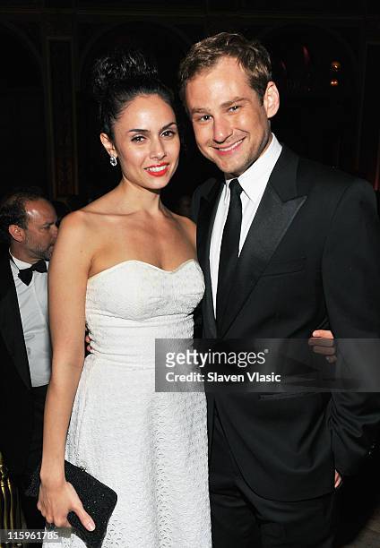 Actors Francesca Vannucci and Chad Kimball attend the party following the 65th Annual Tony Awards at The Plaza Hotel on June 12, 2011 in New York...