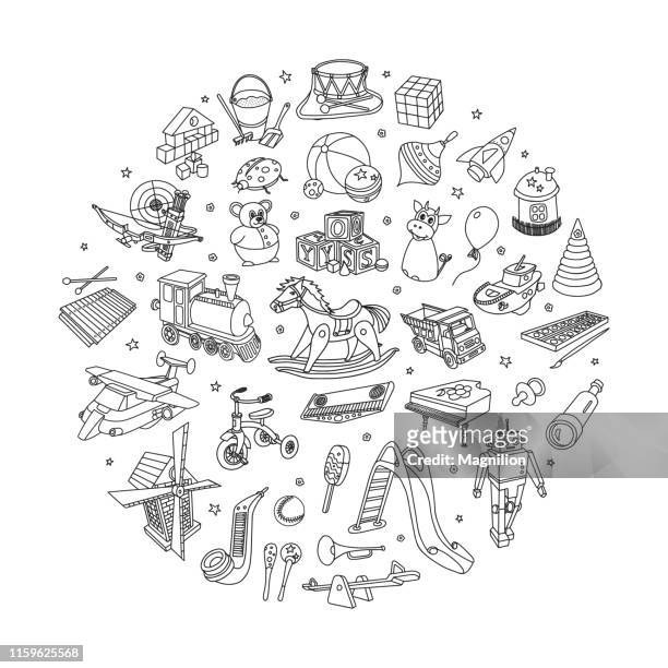 ilustrações, clipart, desenhos animados e ícones de caçoa o jogo do doodle dos brinquedos - brinquedo
