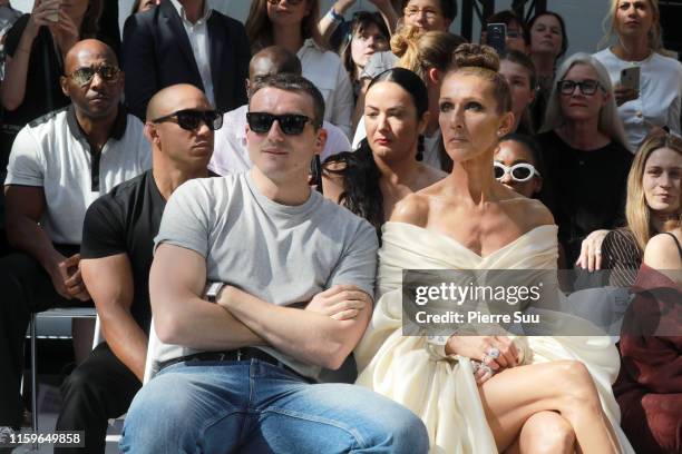 Pepe Munoz and Celine Dion attend the Alexandre Vauthier Haute Couture Fall/Winter 2019 2020 show as part of Paris Fashion Week on July 02, 2019 in...