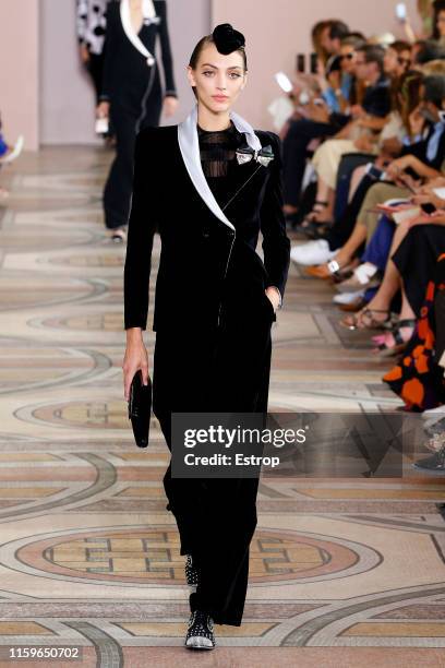 Model walks the runway at the Giorgio Armani Prive show during Paris Haute Couture Fall/Winter 2019/2020 on July 2, 2019 in Paris, France.