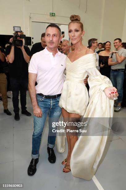 Alexandre Vauthier and Celine Dion are seen backstage after the Alexandre Vauthier Haute Couture Fall/Winter 2019 2020 show as part of Paris Fashion...